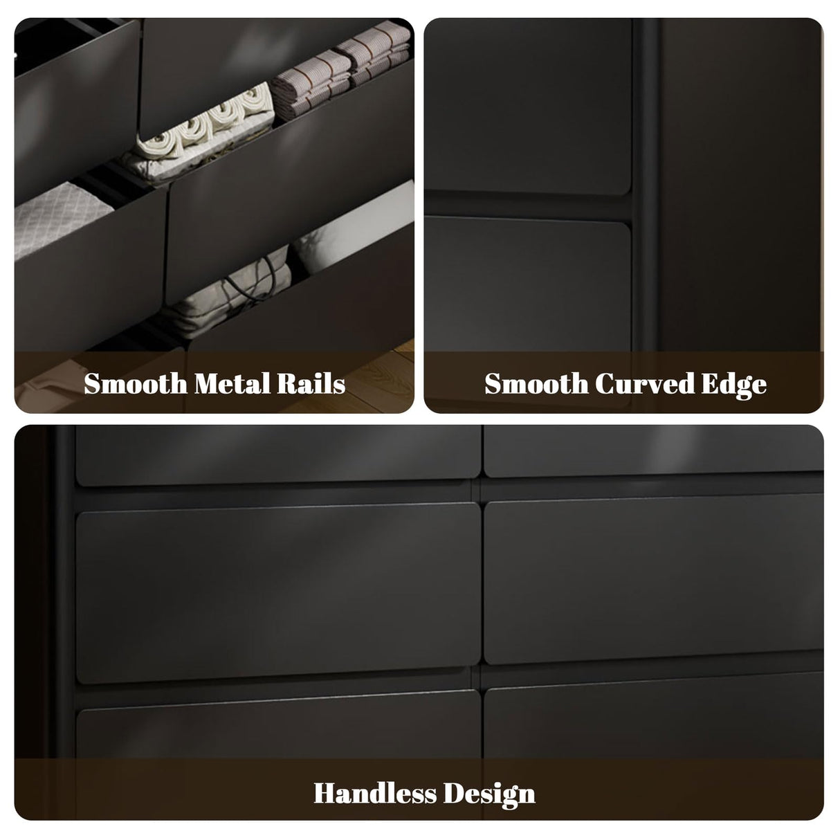 9 Drawer Dresser for Bedroom, 63" Long Black Chest of Drawers with Charging Station & LED Lights, Curved Anti-Collision Design,Wooden Closet Storage Cabinet,Modern Dresser TV Stand with Deep Drawers Gyfimoie