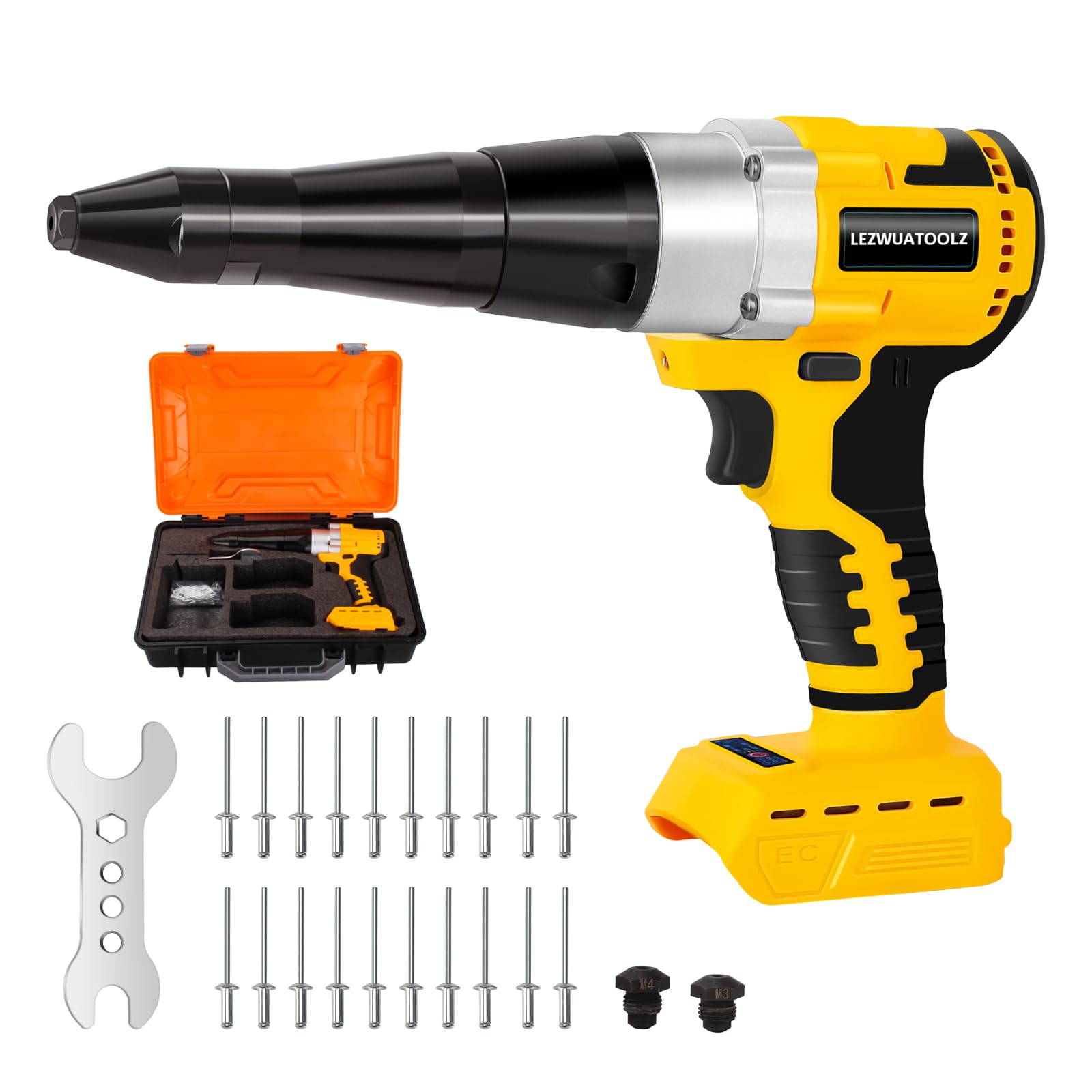 Lezwuatoolz Cordless Rivet Gun Tool Compatible with Dewalt 20V Max Battery(No Battery), Brushless Electric Automatic Rivet Gun for Rivets 1/8'', 5/32'', 3/16", for Metal, Plastic and Leather - WoodArtSupply