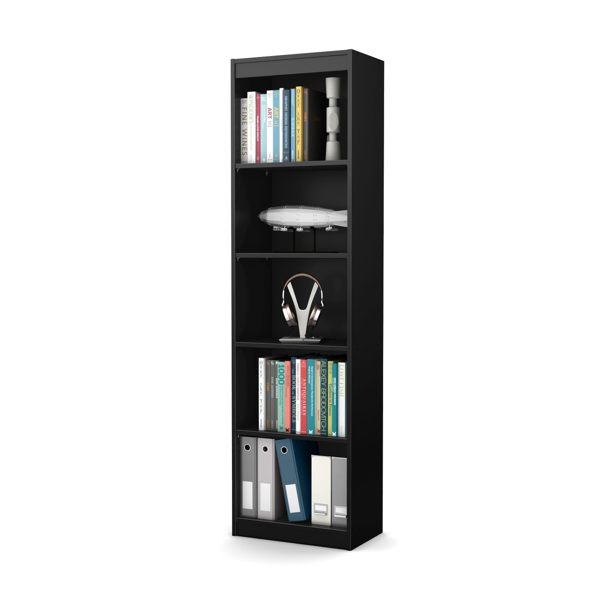 South Shore Axess 5-Shelf Narrow Bookcase, Pure Black, 7270758 South Shore