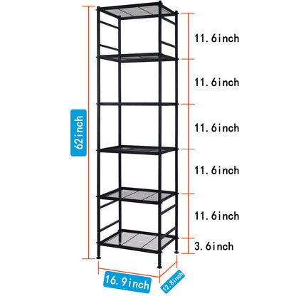 6-Wire Shelving Metal Storage Rack Shelves, Standing Storage Shelf Units for Laundry Bathroom Kitchen Pantry Closet(Black)