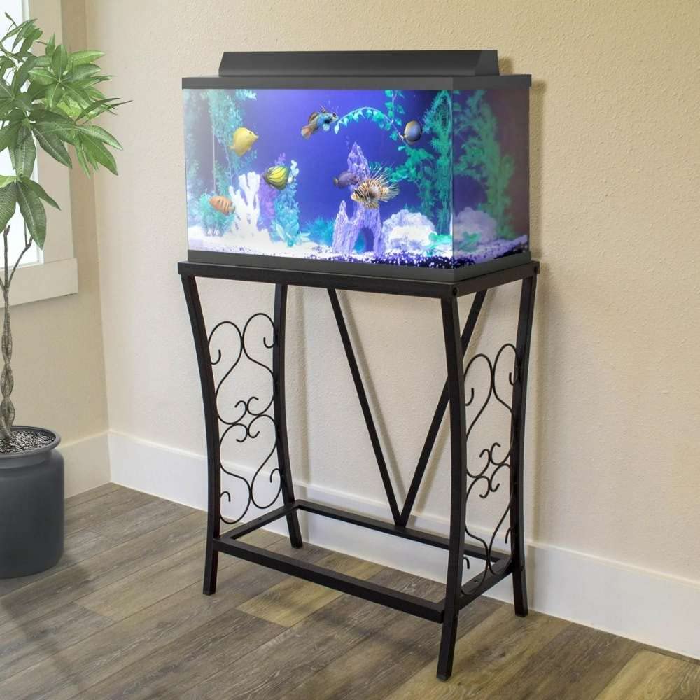 Aquatic Fundamentals 20 Gallon Metal Aquarium Stand, 24.3" L x 12.5" W, Black - WoodArtSupply