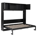 SOFTSEA Full Size Horizontal Murphy Bed with Shelves, Hidden Wall Bed with Storage Cabinets, Space Saving Murphy Bed for Small Spaces, Living Room, Guest Room, Bedroom, Office, Black SOFTSEA
