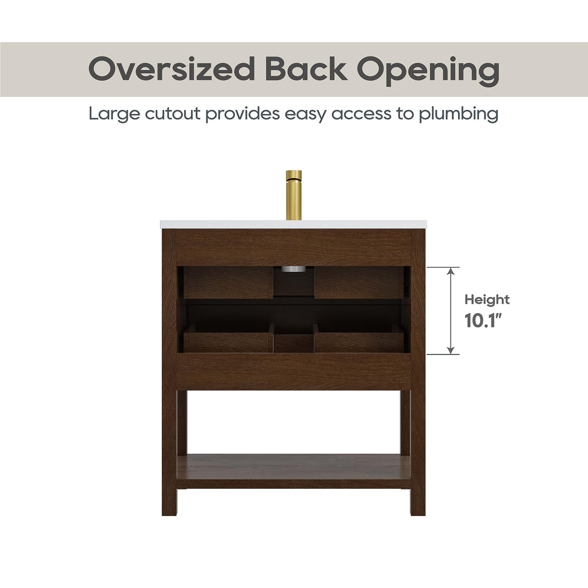 DELUXE LIVING 30 Inch Bathroom Vanity with Sink, Farmhouse Storage Cabinet with Drawers & Open Storage Shelf, Easy Assembly, Adjustable Feet, Walnut DELUXE LIVING