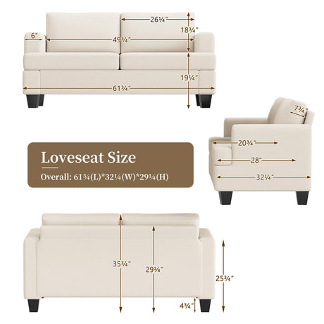 Furnimart 62" Loveseat Couch, Modern Love Seat Couches for Small Spaces, Beige Linen Sofa, Deep Seat Sofa for Living Room, Small 2 Seater Couch for Bedroom, Office Furnimart