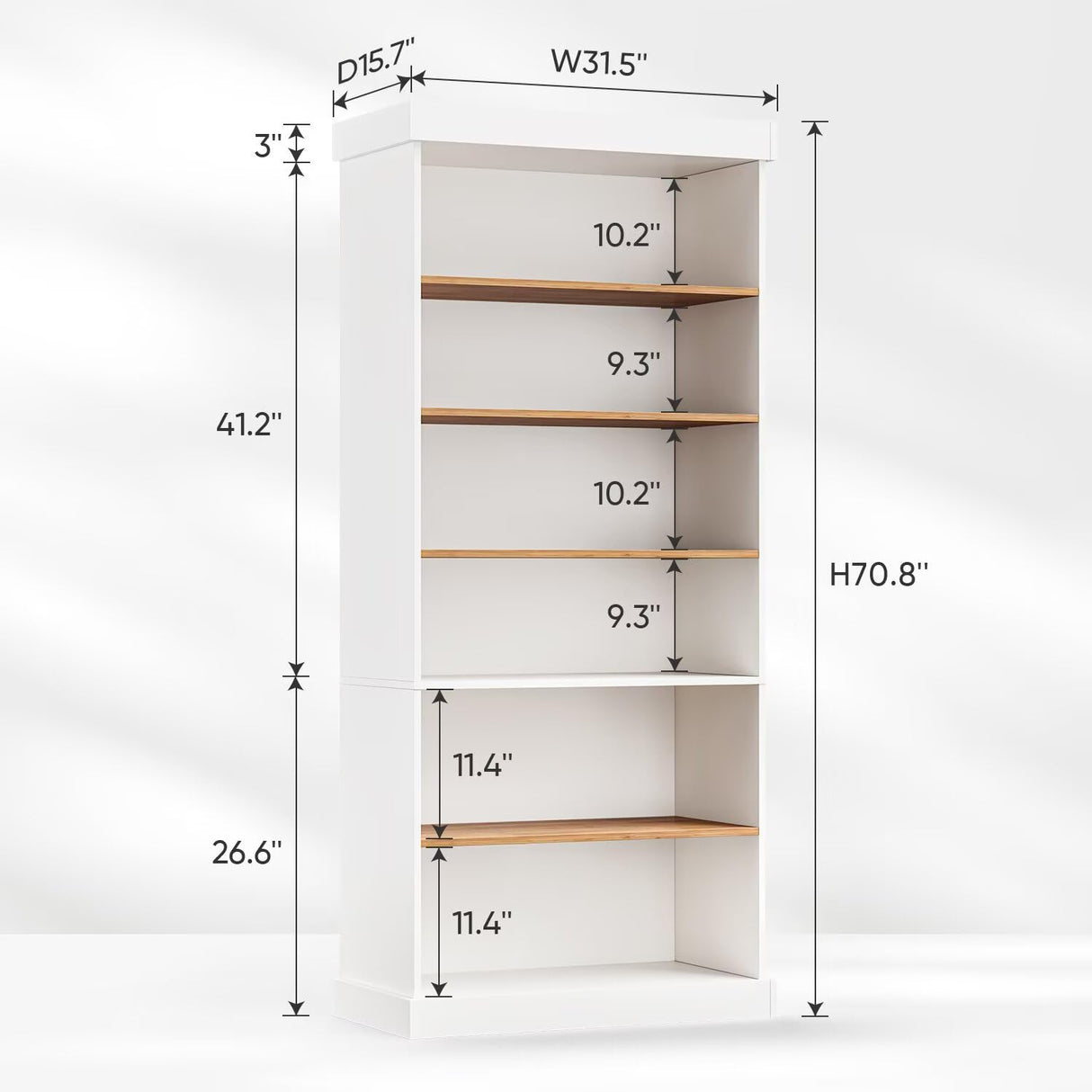 Vyre 70.8" Tall White Bookshelf, Farmhouse Modular Bookcase with 6-Tier Adjustable Shelves, Large Storage Cabinet for Home Office, Living Room, Set of 4 Vyre