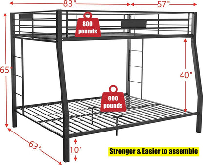 TSAMPA Latest Upgraded and Stronger Heavy Duty Metal Steel Bunk Bed Full XL Over Queen Size, More Stable More Rust-Proof Bunk Queen Bed with Thickened Legs (Easier Assembly) (Full XL Over Queen)