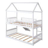 Harper & Bright Designs Kids House Bunk Beds with Slide, Wooden Twin Over Twin Bunk Bed Frame with Ladder, Guardrails, Bunk House Bed for Kids, Teens, No Box Spring Needed Harper & Bright Designs