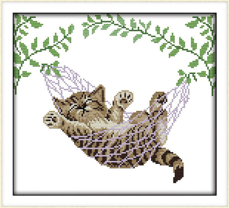 Cross Stitch Kits, A Cat on a Basket Animals Awesocrafts Easy Patterns Cross Stitching Embroidery Kit Supplies Christmas Gifts, Stamped or Counted (Cat, Stamped) Awesocrafts