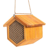 Mason Bee House Wax Coated Bee House，Carpenter Bee Hotel for The Garden,Pollinator House Waterproof, Natural Handmade Wooden Mason Bee Hotel for Pollinating Bees Garden Supplies,Attracts Peaceful Bee POLLIBEE