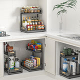 Under Sink Organizer Kitchen, 2 Tier Under Sink Organizers and Storage, Pull out Cabinet Organizer Shelf, Metal Drawer for Kitchen Bathroom Pantry Cabinet Closet Organization Rack, Black, 1 Pack HOMEBOSILY