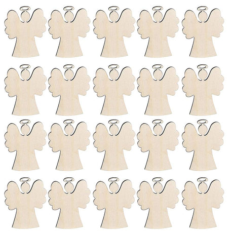Amosfun 20Pcs Wooden Angel Shaped Pendants DIY Christmas Hanging Ornaments for Xmas Tree Amosfun