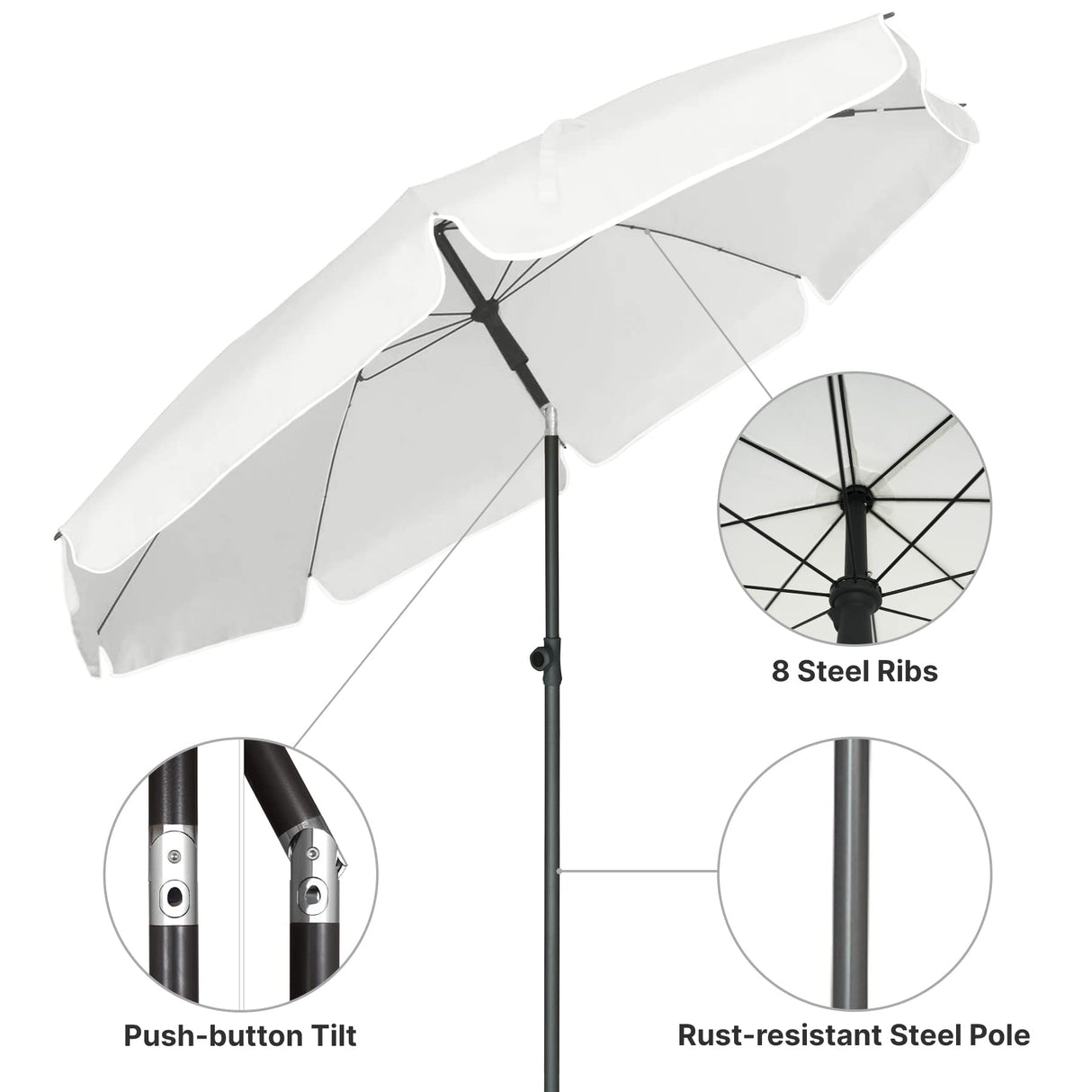 AMMSUN Patio Umbrella, 6.5 ft Outdoor Table Umbrella with Tilt Steel Pole, UPF50+ Protection, Great for Outdoor Garden Backyard, Elegant White AMMSUN
