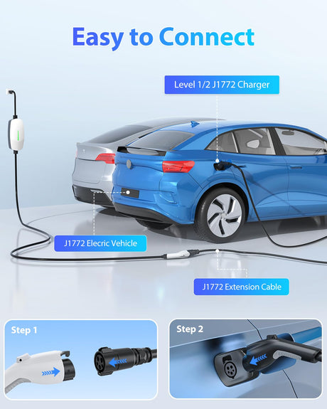EVDANCE EV Charger Extension Cable, J1772 Extension Cable 40A 21FT Charging Cord for Electric Vehicle 110V-240V Compatible for All SAE J1772 Chargers (40A - 21FT) EVDANCE