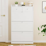VOWNER Shoe Cabinet with 3 Flip Drawers & 2 Drawers, Freestanding Shoe Storage Cabinet with Adjustable Shelves, Shoe Organizer for Entryway, Hallway, Living Room, White VOWNER