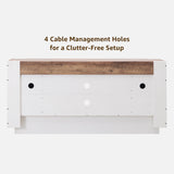 OKD Modern 70" TV Stand, Entertainment Center for TVs Up to 80", Media Console with Large Open Storage & Side Cabinets, Thick Wood Design for Living Room, Antique White OKD