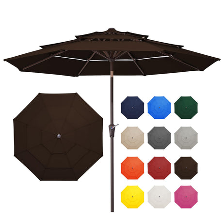 JEAREY 9FT 3 Tier Patio Umbrella Outdoor Market Umbrella Table Umbrellas Sunbrella with Button Tilt and Crank UV Protection Outside Garden Pool Umbrella,Coffee JEAREY