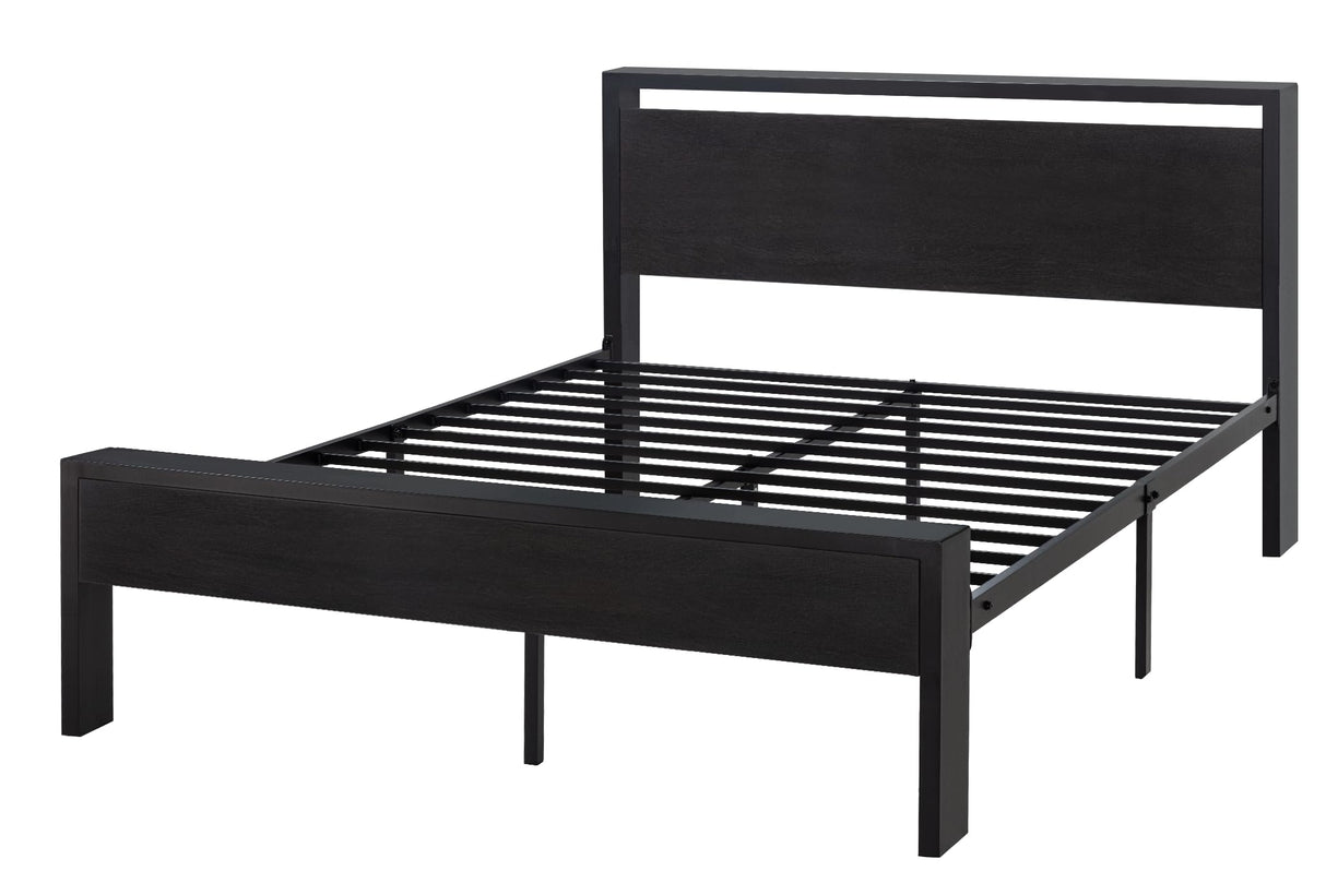 SHA CERLIN 14-Inch Queen Metal Bed Frame with Rustic Wooden Headboard – No Box Spring Needed, Large Under-bed Storage SHA CERLIN