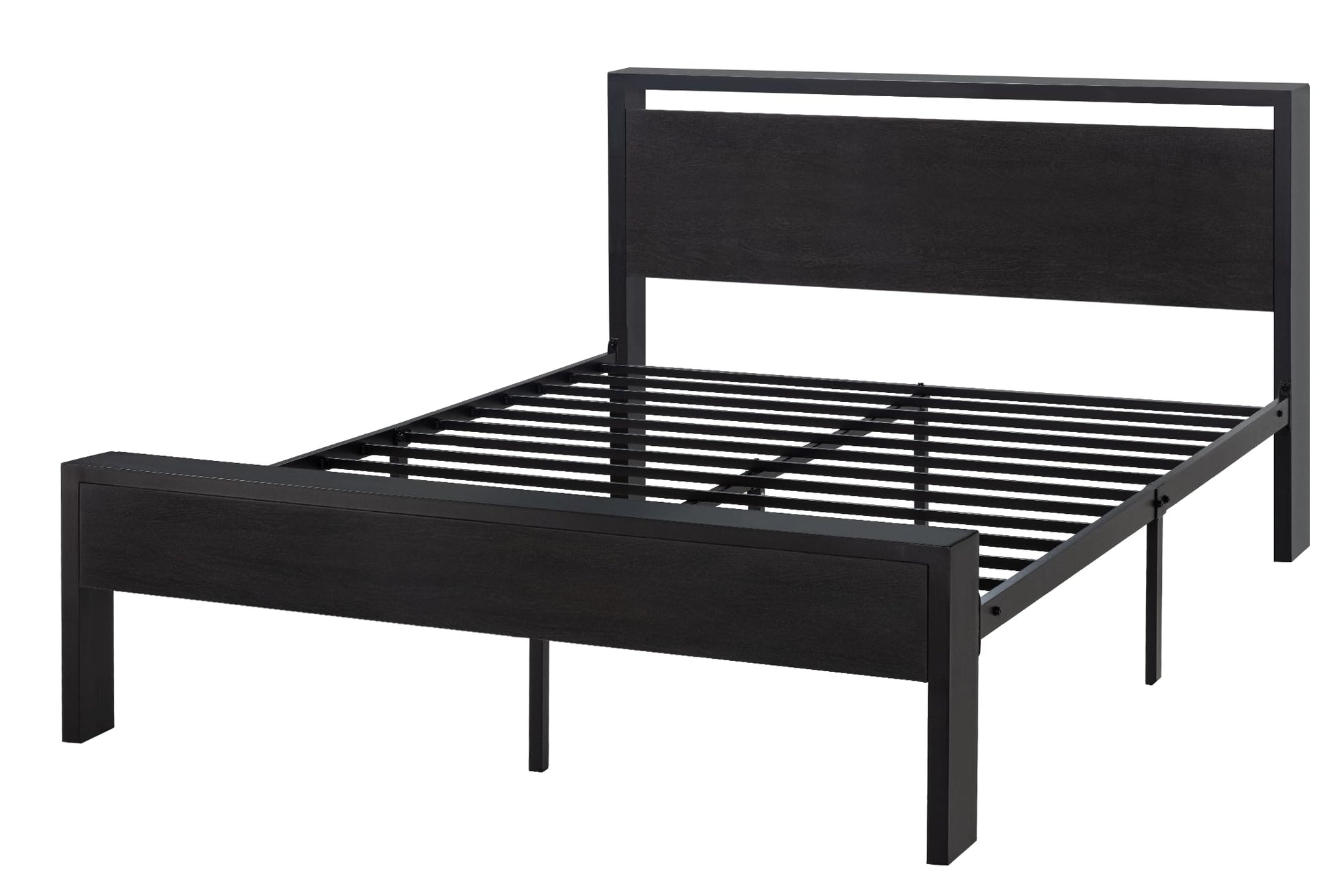 SHA CERLIN 14-Inch Queen Metal Bed Frame with Rustic Wooden Headboard – No Box Spring Needed, Large Under-bed Storage - WoodArtSupply