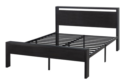 SHA CERLIN 14 Inch Full Size Metal Platform Bed Frame with Wooden Headboard and Footboard, Mattress Foundation, No Box Spring Needed, Large Under Bed Storage, Non-Slip Without Noise, Black Oak