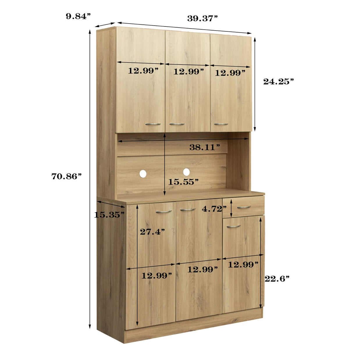 SoarFlash 71” Kitchen Pantry Buffet Freestanding Hutch Storage Cabinet Wood Sideboard Cupboard with 6 Doors,1 Drawer for Home, Dining Room,Brown SoarFlash