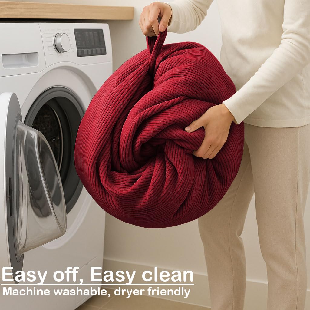 Nobildonna 3 ft Bean Bag Chair Cover (No Filler) 35"×43" Large Stuffed Animal Storage Bean Bag Washable Big Beanbag Chair Cover Premium Corduroy Bean Bag Cover for Adults,Kids,Wine Red 300L Nobildonna