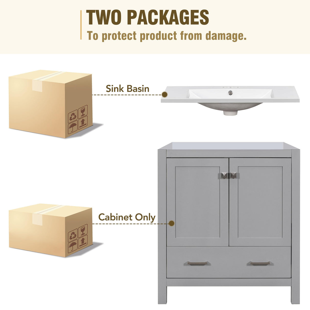 Merax 30" Bathroom Vanity with Single Sink, Combo Cabinet Undermount Sink, Bathroom Storage Cabinet with 2 Doors and a Drawer, Soft Closing, Multifunctional Storage, Solid Wood Frame, Gray Merax