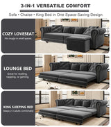 LuxyHoom 89" King Pull Out Sofa Bed, Velvet Chesterfield Sleeper Sofa Couch, 3 in 1 Convertible Tufted Futon Couches with Ottoman for Living Room, Small Space, Apartment, Office, Bedroom, Gray LuxyHoom