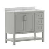 EMMA + OLIVER Vesta 42 Inch Bathroom Vanity, Single Sink Cabinet with 2 Soft Close Doors, Open Shelf and 3 Drawers, Carrara Marble Finish Countertop, Gray EMMA + OLIVER