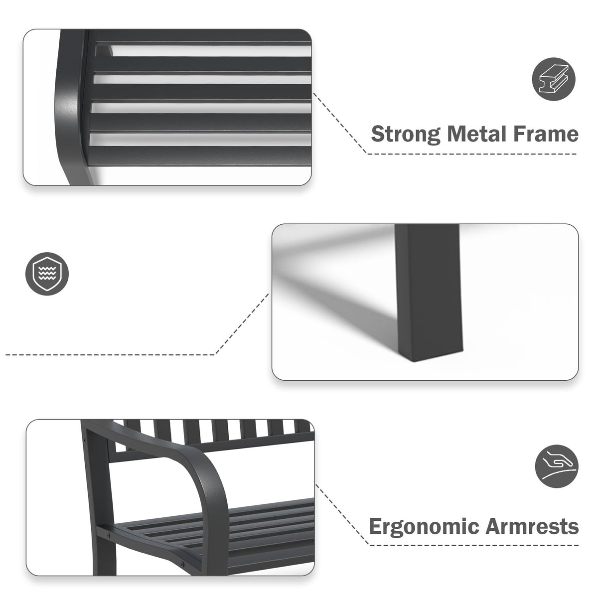 SHGJ&SOFT 50" Outdoor Bench Metal, Heavy-Duty Garden Bench Outdoor, Weatherproof Cast Iron Frame, 500LB Capacity Anti-Rust Patio Park Bench for Porch, Yard, Lawn SHGJ&SOFT