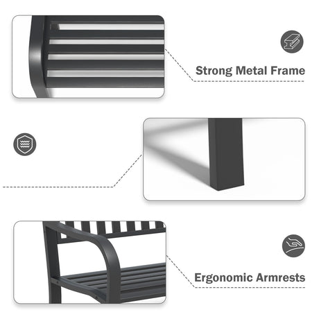 SHGJ&SOFT 50" Outdoor Bench Metal, Heavy-Duty Garden Bench Outdoor, Weatherproof Cast Iron Frame, 500LB Capacity Anti-Rust Patio Park Bench for Porch, Yard, Lawn SHGJ&SOFT