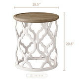 karlott Farmhouse End Table, 18.5'' French Country Round Side Table, Distressed Tray Top Side Table with Curved Motif Frame Base for Boho, End Tables Living Room, Bedroom, Small Space, Easy Assembly karlott