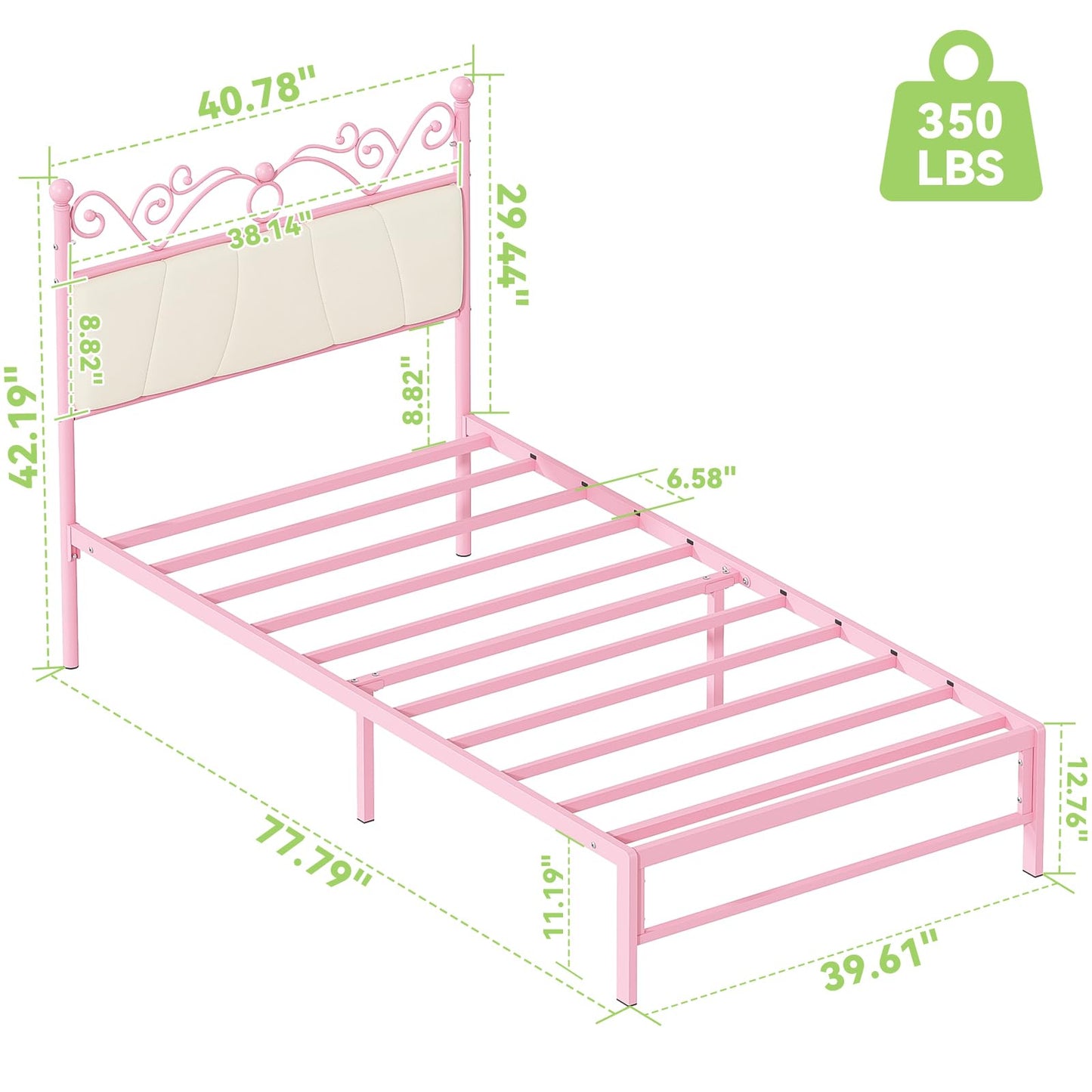 Weehom Twin Bed Frames with Headboard for Girls, Modern Twin Upholstered Bed Frame, Pink Twin Size Bed Frames for Kids, Noise-Free, No Box-Spring Needed