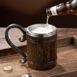 Arola Handmade Wooden Barrel Beer Mug, Stainless Steel Vintage Beer Cup, Medieval Drinkware Mug for Coffee/Beverage/Juice17oz Gift for Men. Arola