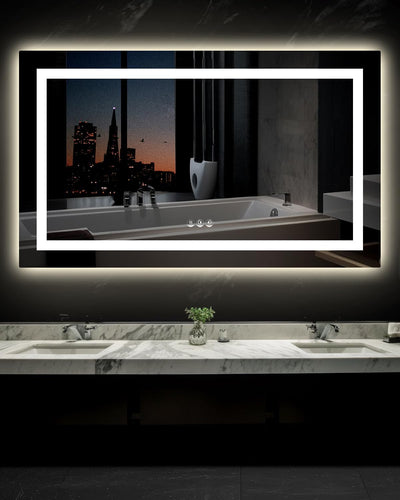 Ensenior LED Bathroom Mirror 60"x 36" with Front and Backlight, Stepless Dimmable Wall Mirrors with Anti-Fog, Shatter-Proof, Memory, 3 Colors, Modern LED Vanity Mirror-ETL & FCC