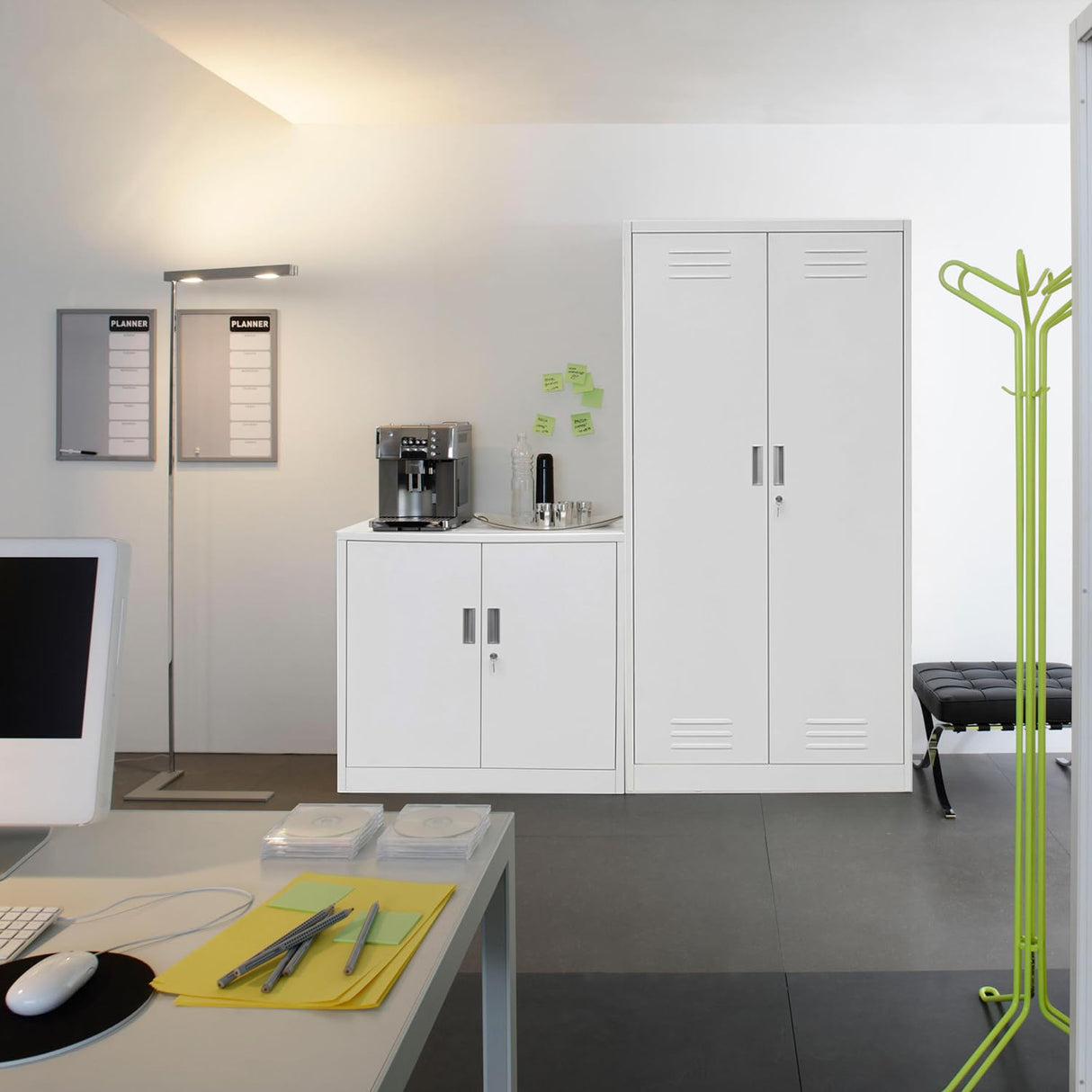 CJF Metal Storage Cabinets with Shelves and Doors, Steel Locking Cabinet for Home Office, Garage, Utility Room and Basement, 36.2" H x 31.5" W x 15.7" D (White) CJF