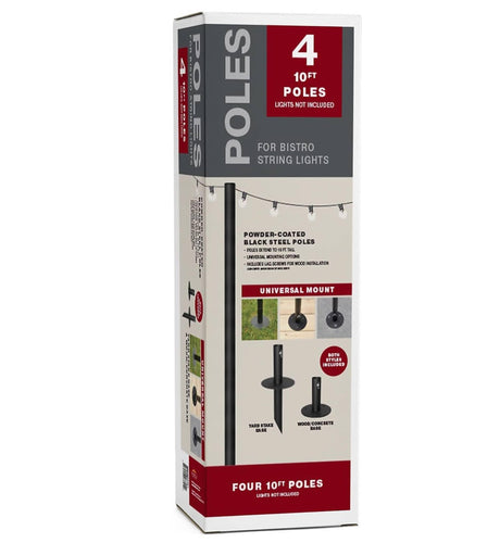 EXCELLO GLOBAL PRODUCTS Bistro String Light Poles - 4 Pack - Extends to 10 Feet - Universal Mounting Options Included EXCELLO GLOBAL PRODUCTS