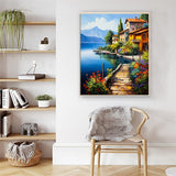 Artunion Lakeside Village Docks Paint by Numbers for Adults, Seadide Landscape Lake Paint by Number Kits, DIY Oil Painting Paint by Number Kits on Canvas Arts Craft for Home Wall Decor 16x20 Inch Artunion