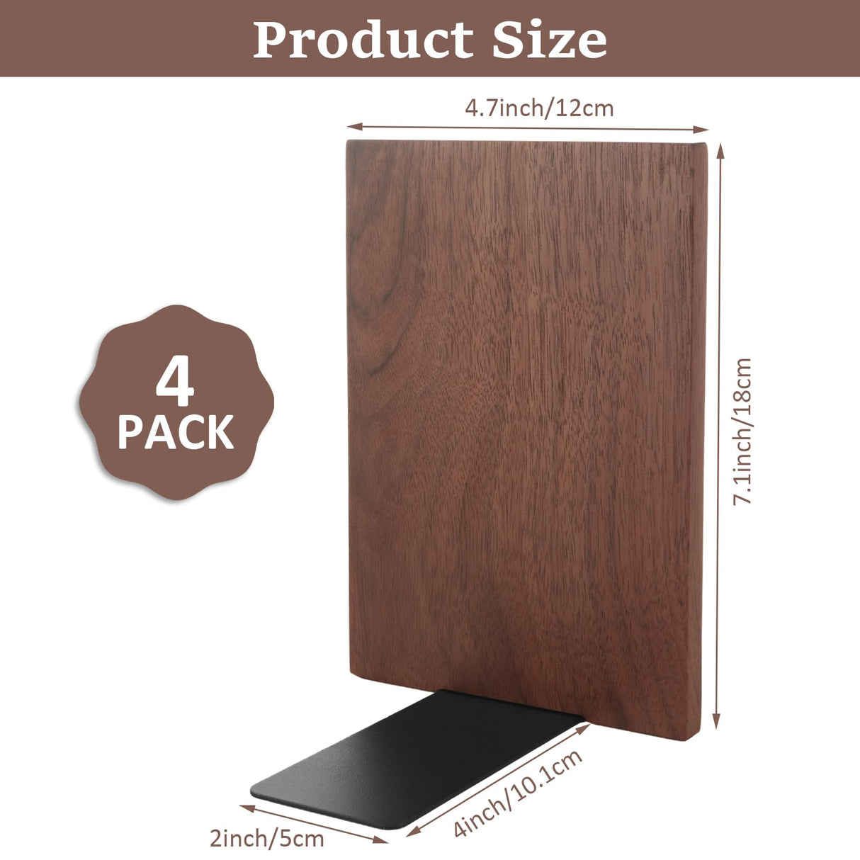 LOYORTY 2 Pair Walnut Book Ends, Large Bookends for Shelves, Wood Bookends for Heavy Books, Decorative Book Shelf LOYORTY