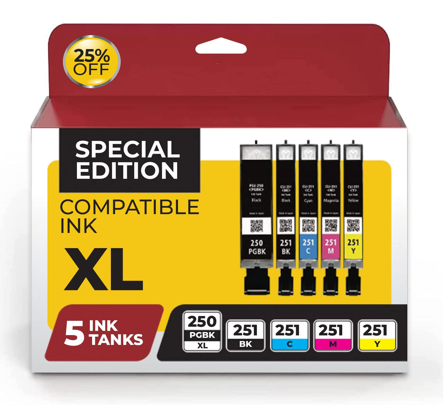 INKjetsclub Compatible Ink Cartridge Replacement for Canon PGI250XL and CLI251 (Black (2 Nos), Cyan, Magenta and Yellow, 5-Pack)