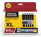 INKjetsclub Compatible Ink Cartridge Replacement for Canon PGI250XL and CLI251 (Black (2 Nos), Cyan, Magenta and Yellow, 5-Pack) INKjetsclub