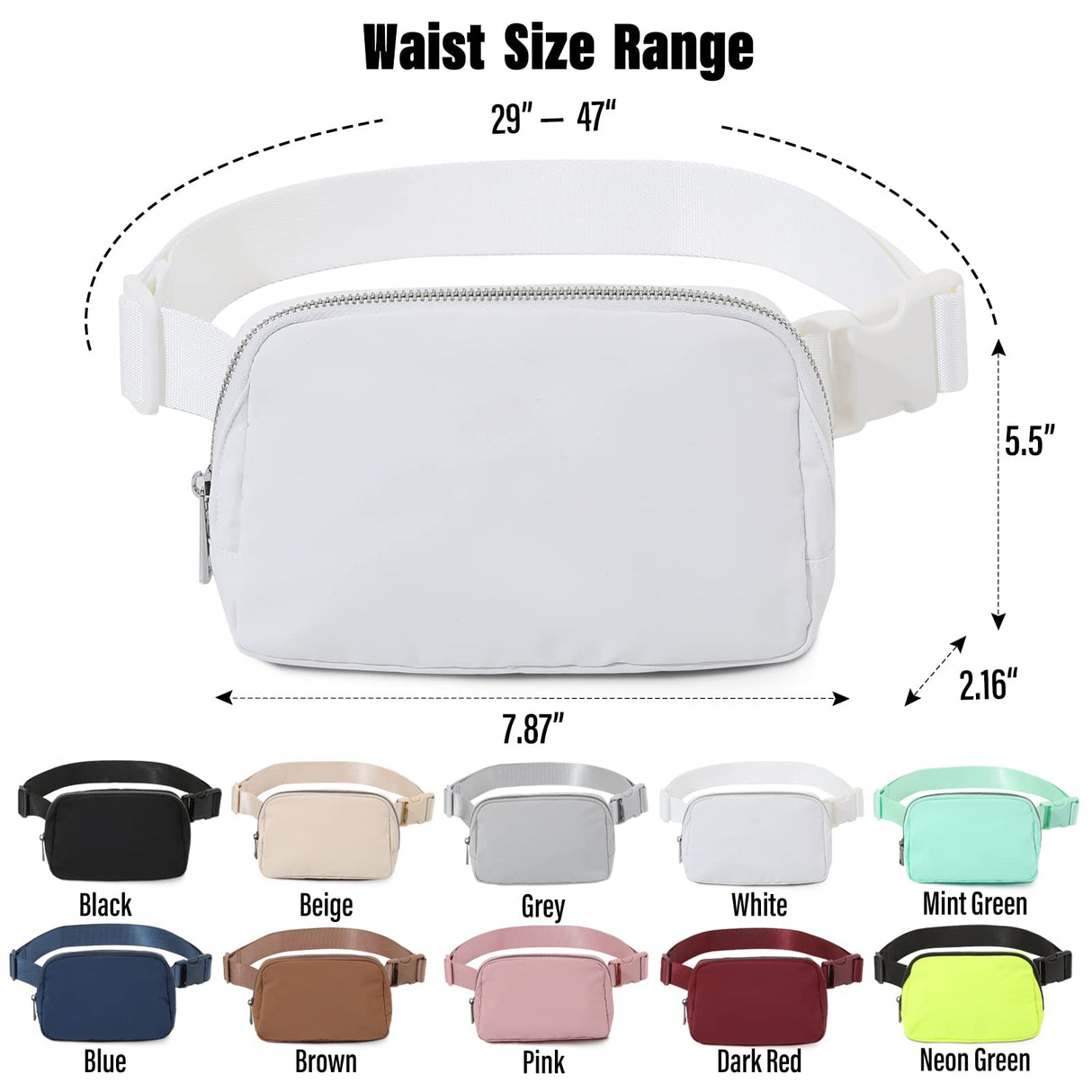TOBVZOO Belt Bag Fanny Pack Crossbody Bags for Women Men, Everywhere Belt Bags with Adjustable Strap, Unisex Mini Fashion Waist Packs (White) TOBVZOO