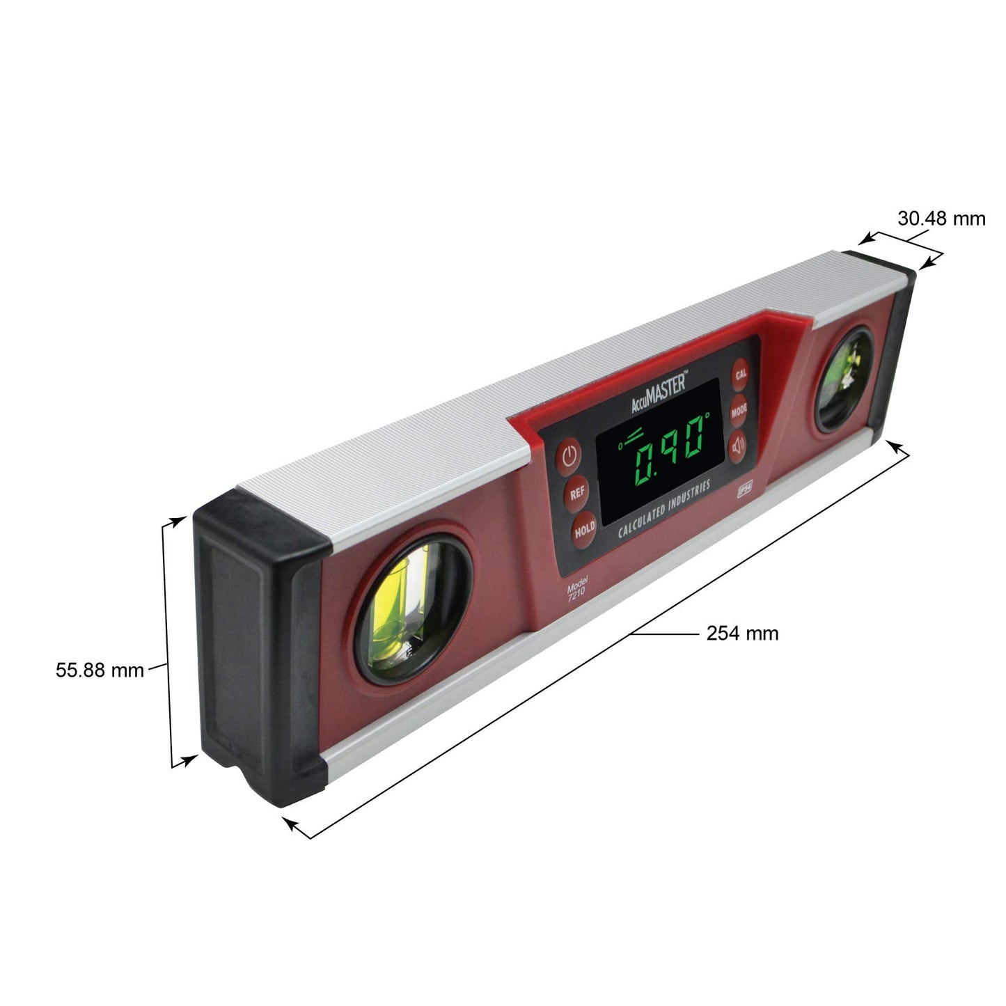 Calculated Industries 7210 AccuMASTER PRO Digital Torpedo Level and Protractor | 10” Inch | Neodymium Magnets | Bright LED Display | IP54 Dust/Water Resistant, Red - WoodArtSupply