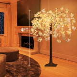 OUSHENG Lighted Cherry Blossom Tree LED Artificial Trees for Decoration Inside, Light up Fake Plant with Faux Flower for Home Wedding Party Festival Christmas Indoor Decor, Warm White, 4FT OUSHENG