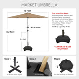 wikiwiki 10FT Patio Umbrellas with Base Included, Outdoor Umbrella with Sandbag Base, 8 Sturdy Ribs, Fade Resistant Waterproof POLYESTER DTY Canopy for Garden, Lawn, Deck, Backyard & Pool，Tan wikiwiki