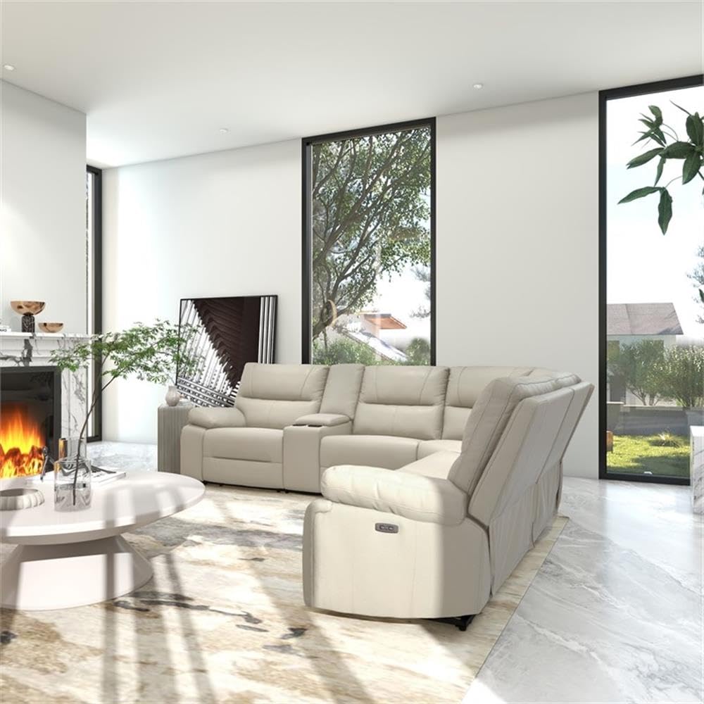 Pemberly Row Modern Power Motion 6 Piece Reclining Sectional with Cup Holders Pemberly Row