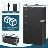 MIIIKO Lateral File Cabinet with Lock, 5 Drawer Metal File Cabinets 35.4" Wide, Home Office Locking Filing Cabinets for Legal Letter File Folders MIIIKO