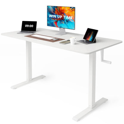 Win Up Time Whole Piece Top Manual Standing Desk Adjustable Height- Crank Stand Up Desk, Sit Stand Desk with Frame & Desktop, Computer Desk