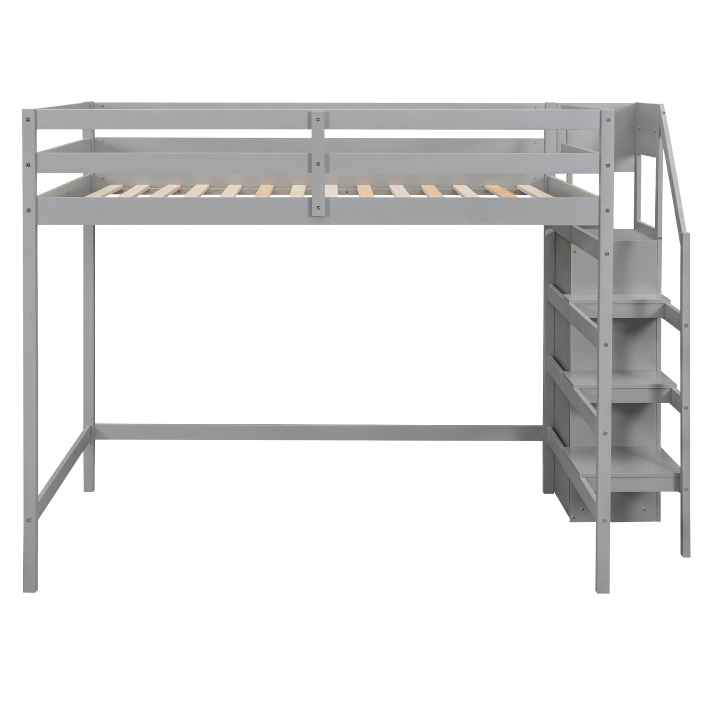 Harper & Bright Designs Grey Full Loft Bed with Storage Staircase and Wardrobe - WoodArtSupply