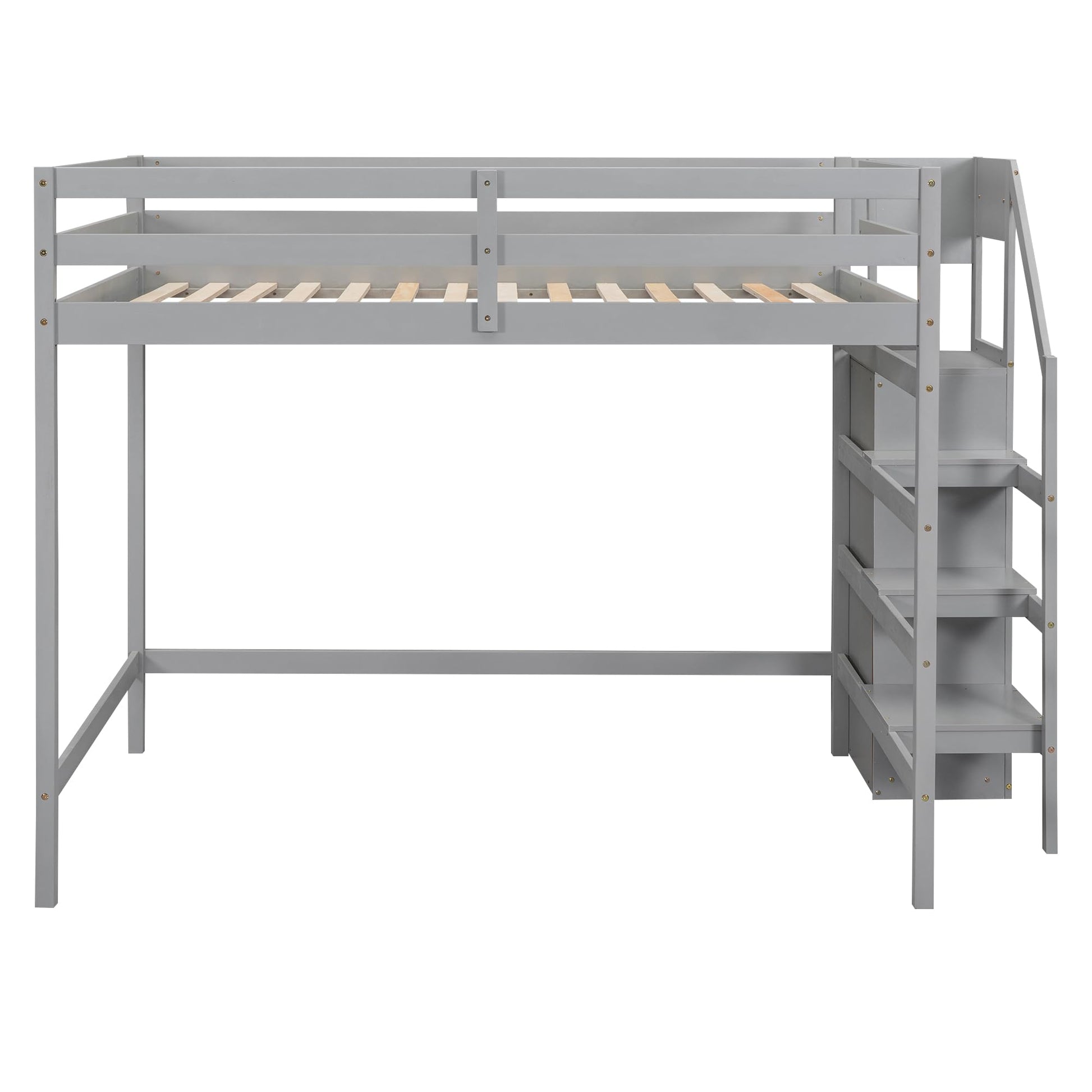 Harper & Bright Designs Grey Full Loft Bed with Staircase, Wardrobe, and Storage Shelf for Kids and Teens - WoodArtSupply