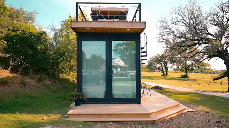 20ft x 10ft 3 Room Double Story Prefab Container House Luxury Tiny Homes to Live in for Adults Mini Mobile Modular Guest Homes kit with Stair Terrace guardrail - WoodArtSupply